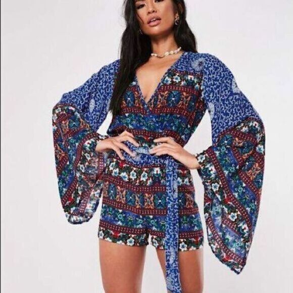 Missguided Pants - MISSGUIDED BLUE BOHO ROMPER